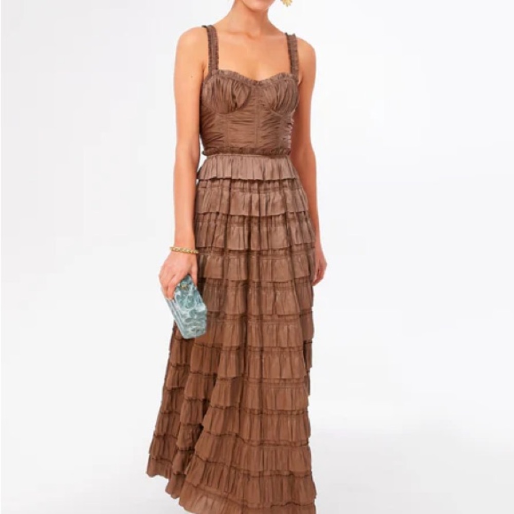 Ulla Johnson Camille Ruffled Gown in Brown